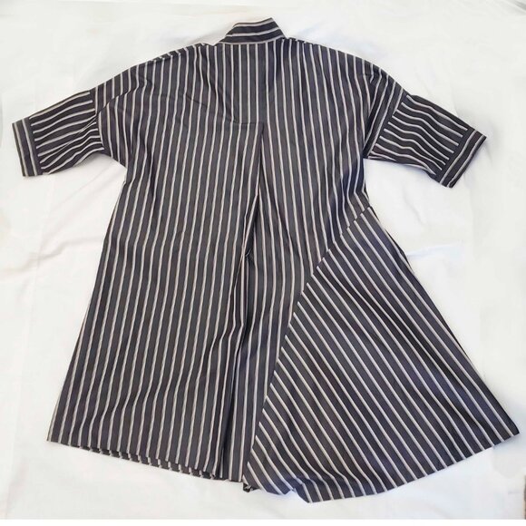 AKRIS PUNTO Womens Striped Asymmetric Insert Shirtdress Dress Charcoal 14 - Picture 2 of 12